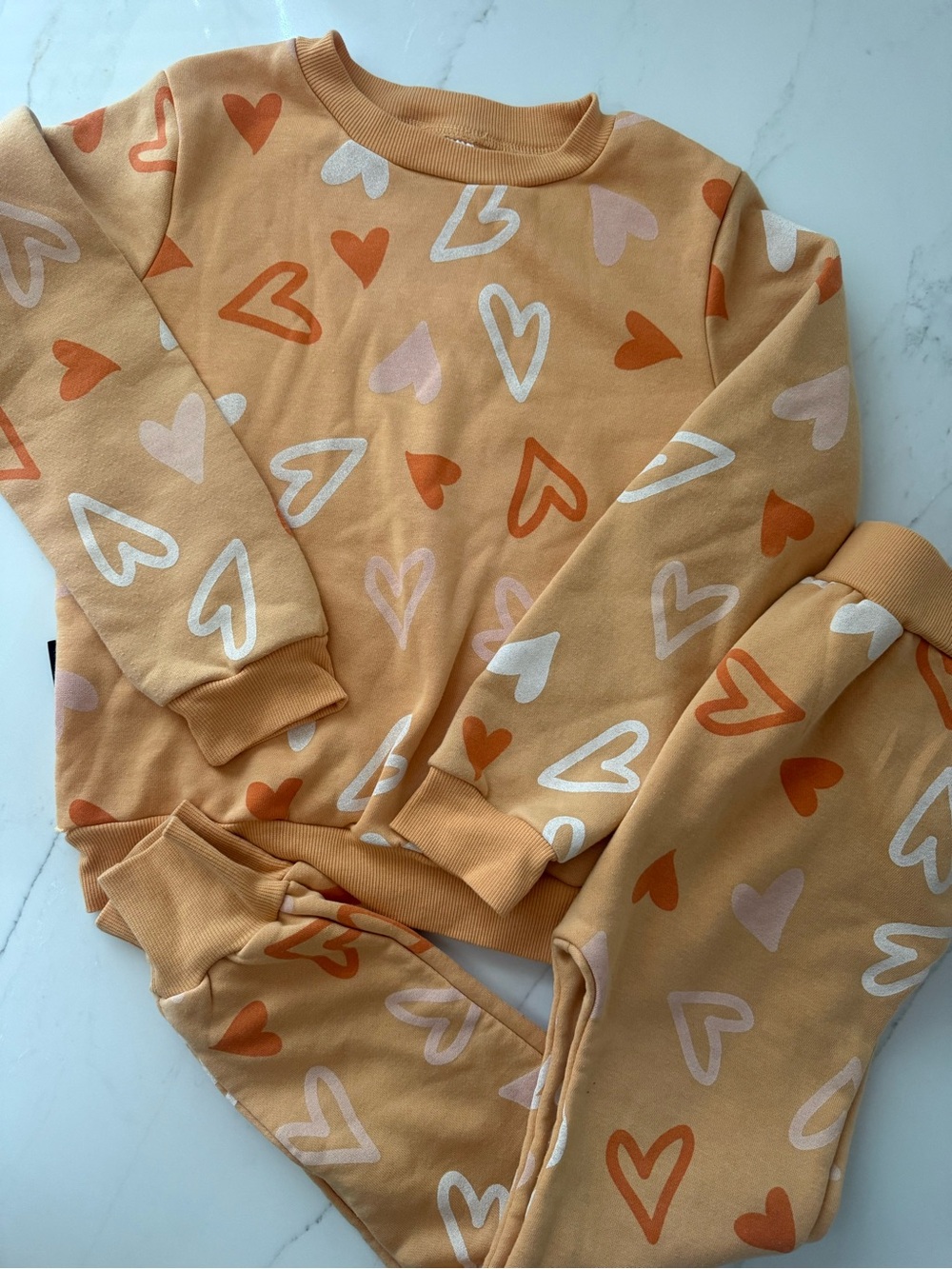 Kids Heart-Print Cozy sweat set Set - Peach